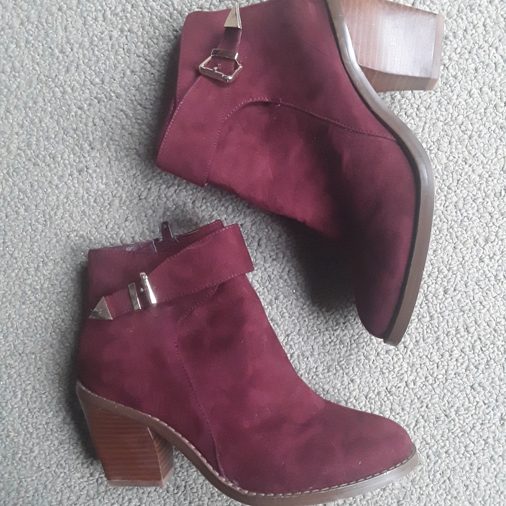 Maroon Suede Anklet Boots